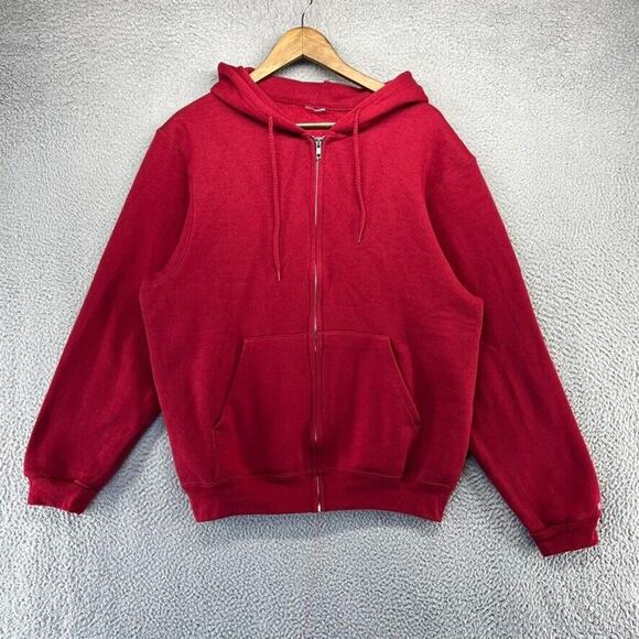 Vintage Blank Sweatshirt Men's Medium Red Hoodie Full Zip Streetwear Pockets Y2K - Picture 1 of 10